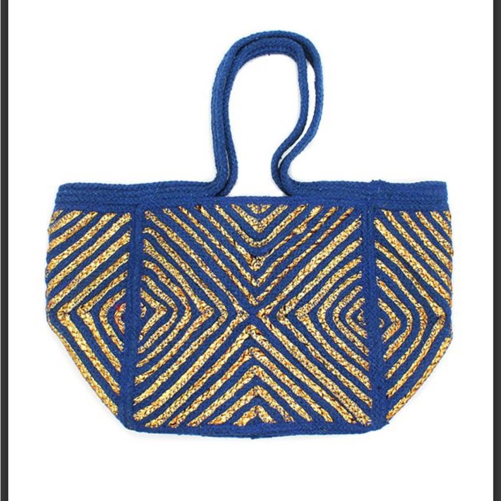 Geometric Blue and Gold Tote Bag
